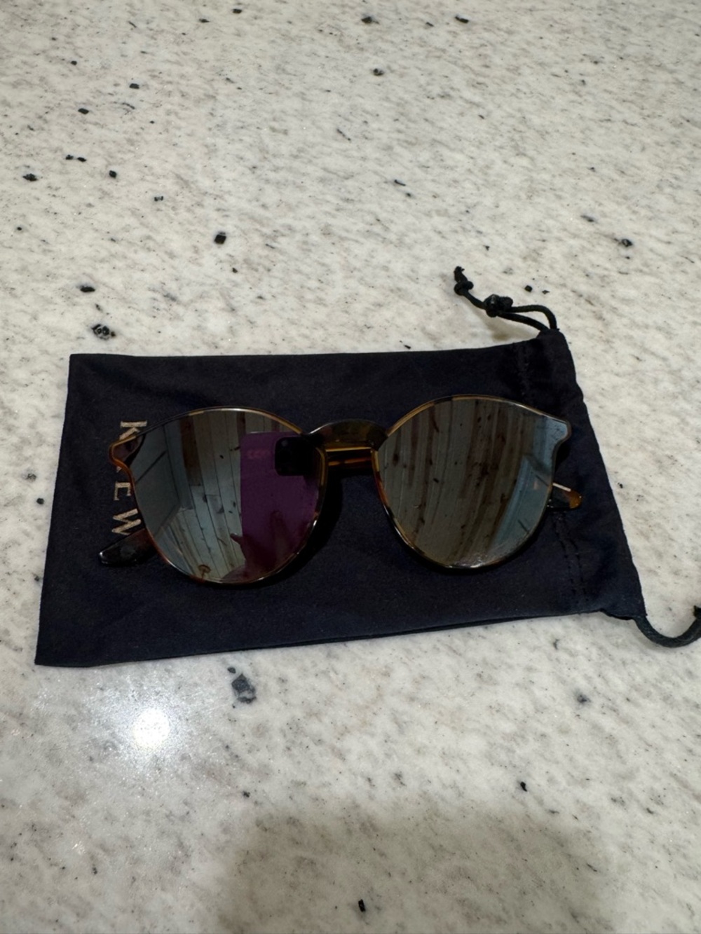 KREWE Round Tortoiseshell Frame Sunglasses with Mirrored Lenses